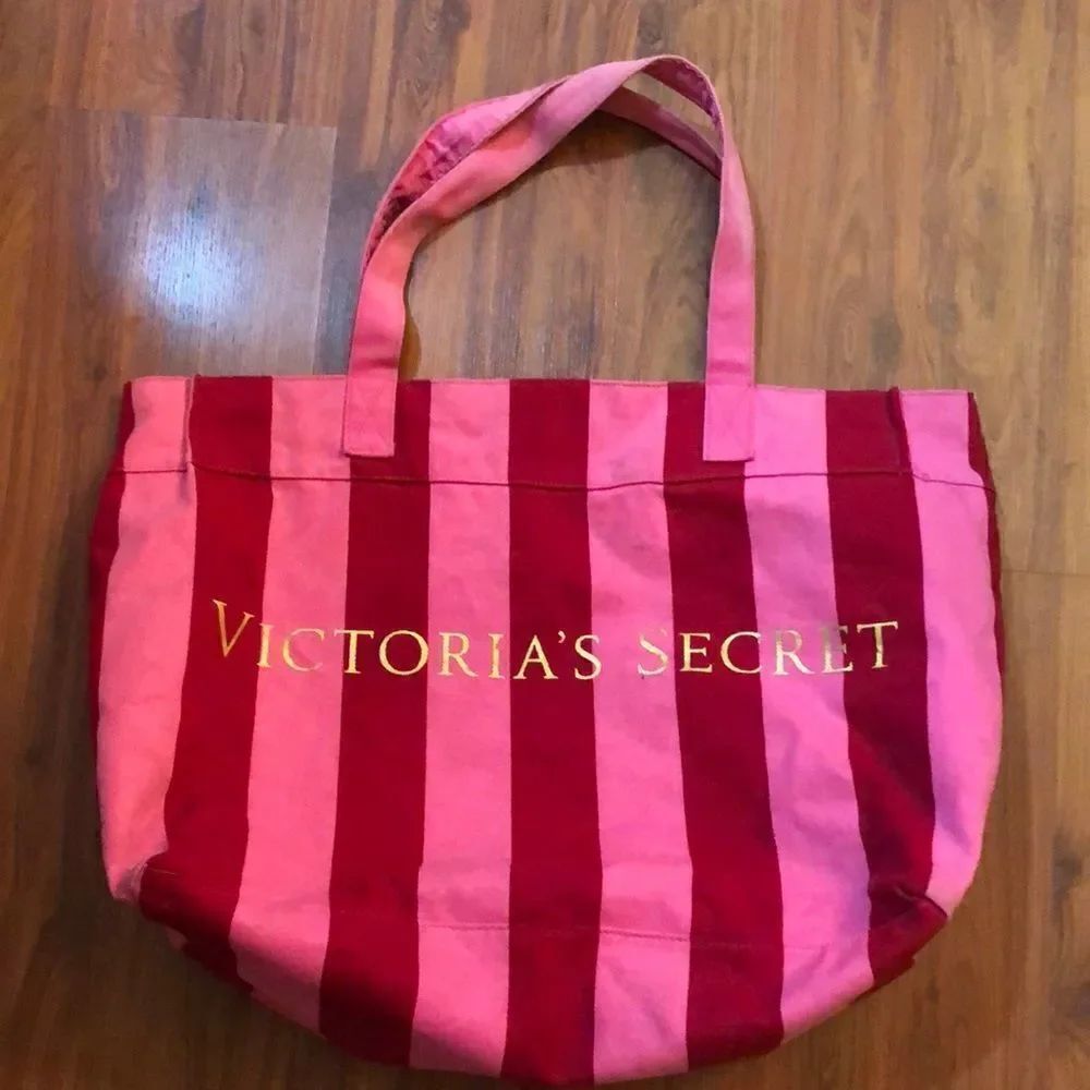 Victoria’s Secret Pink red striped canvas tote bag